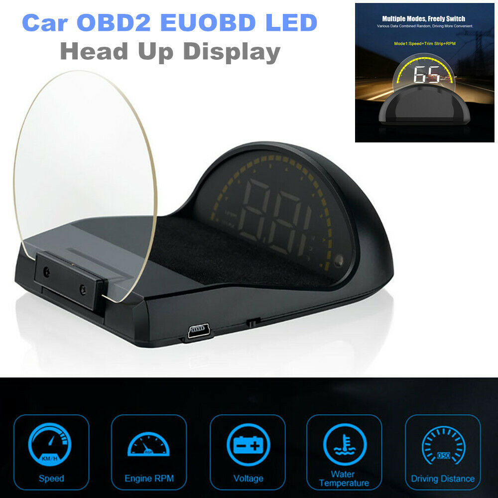 Car OBD2 EUOBD LED HUD Head Up Display Speedometer Alarm Projector RPM Mileage