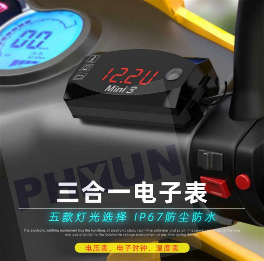 Mini 3-in-1 LED Display Air Temperature & Time Clock & Voltmeter Voltage Meter