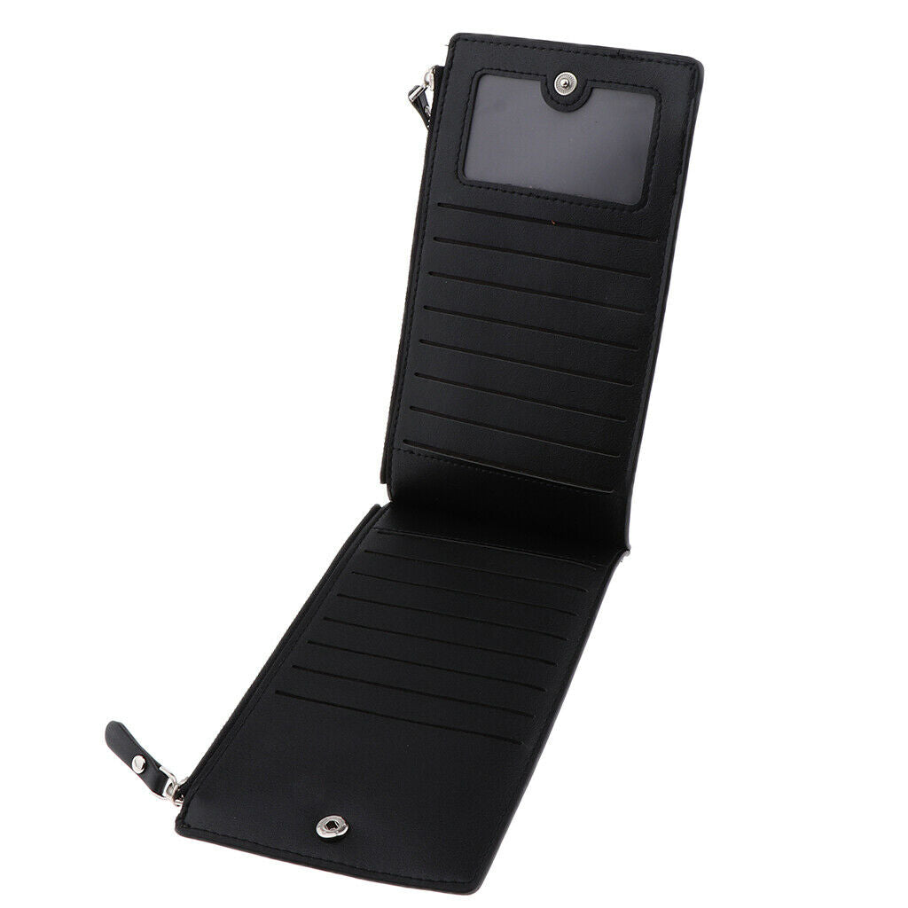 Men's Long Bifold Walllet Card Holder Thin Purse with Zipper Pocket Black