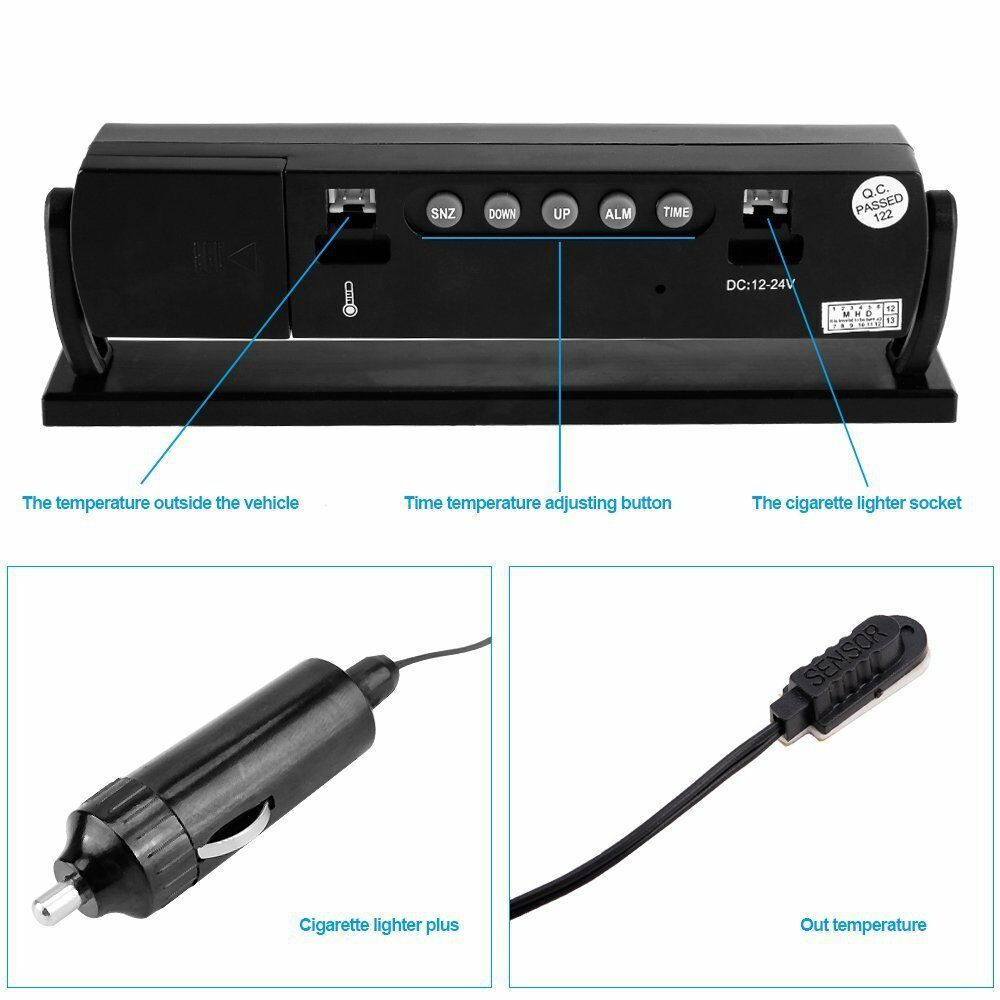 Auto Car Temperature Voltage Clock Digital LCD Thermometer Meter Monitor Alarm
