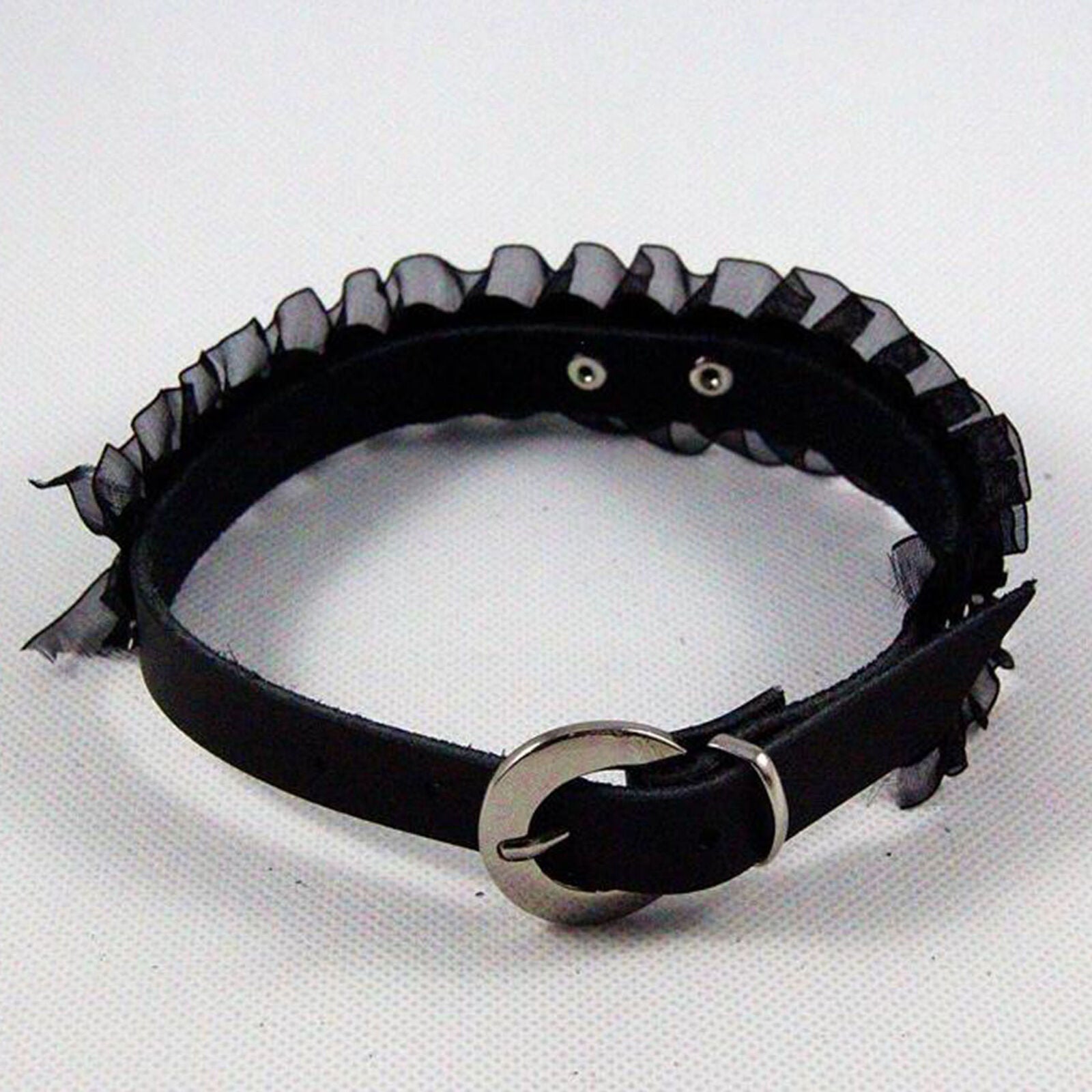 Women's Gothic Retro Lace Dots Choker Leather O Ring Collar Necklace Adjustable