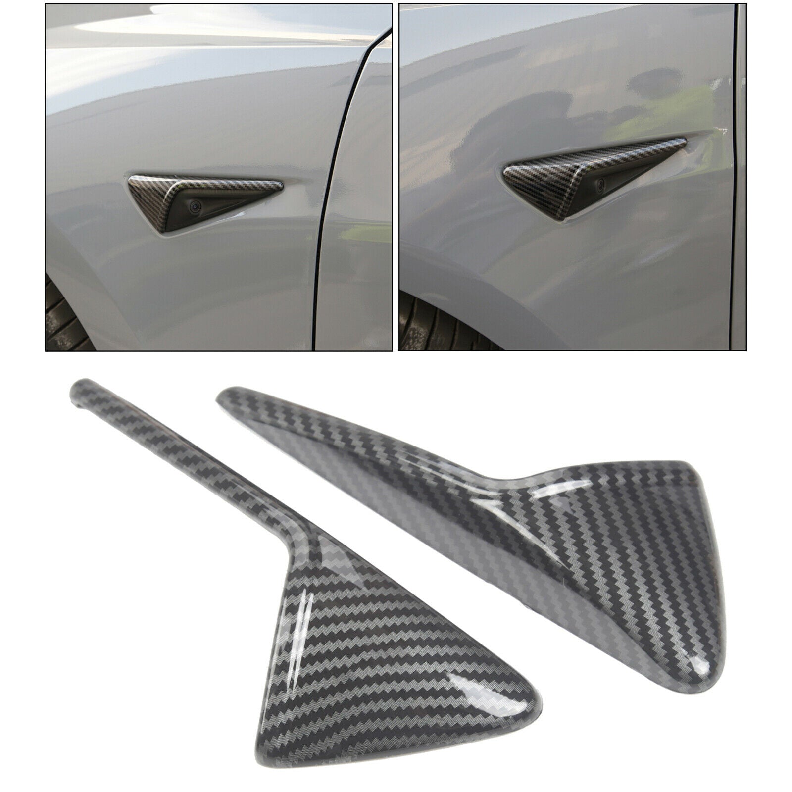 2 Packs Side Cover Fit for Tesla 2021 Trim ABS Exterior glossy carbon fiber