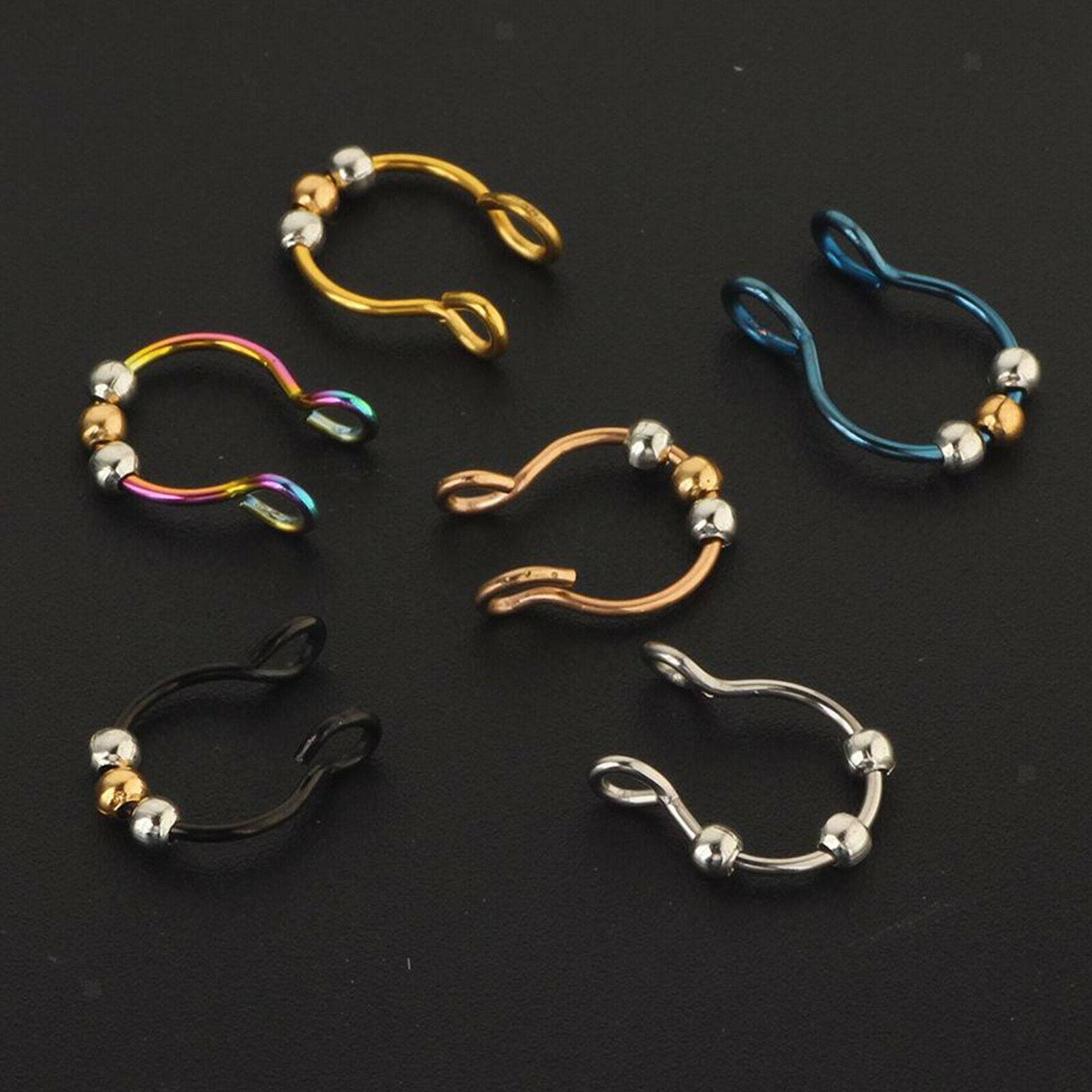 6 Pieces Stainless Steel Body Jewelry No Piercing Nose Ring Hoop 8x0.8mm for