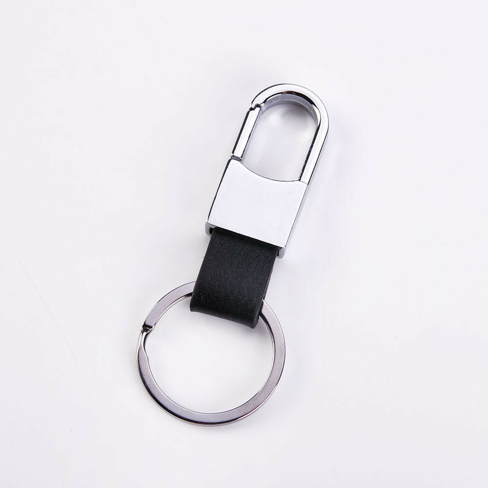 Portable Men Alloy Metal Keychain Black Leather Strap Keyring Key Chain Key Fob