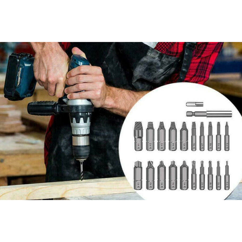 Lots 22 Damaged Screw Extractor Drill Bits Remover Set Kit Socket Adapter