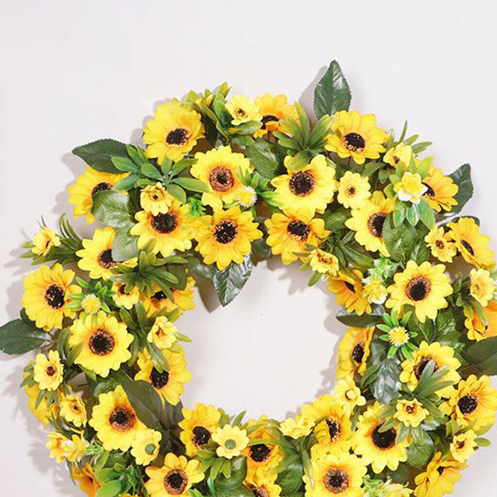 Artificial Sunflower Wreath 20'' Welcome Lifelike Garland Wreath Decoration