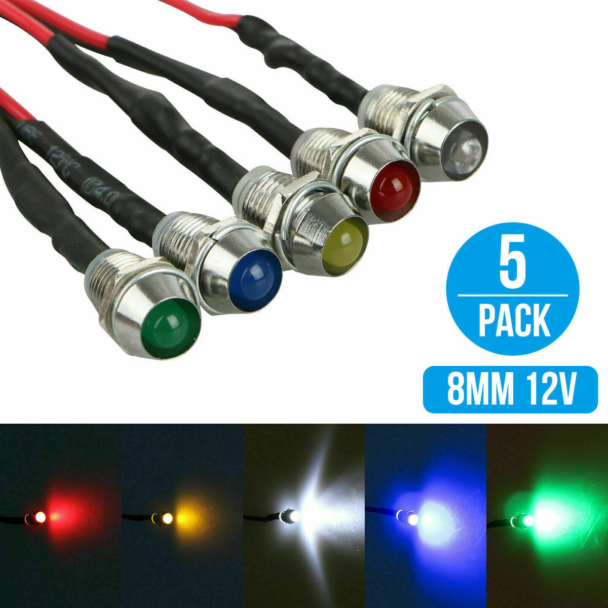 10Pcs 8mm 12V LED Indicator Light Lamp Bulb Pilot Dash Panel Car Truck Boat UK