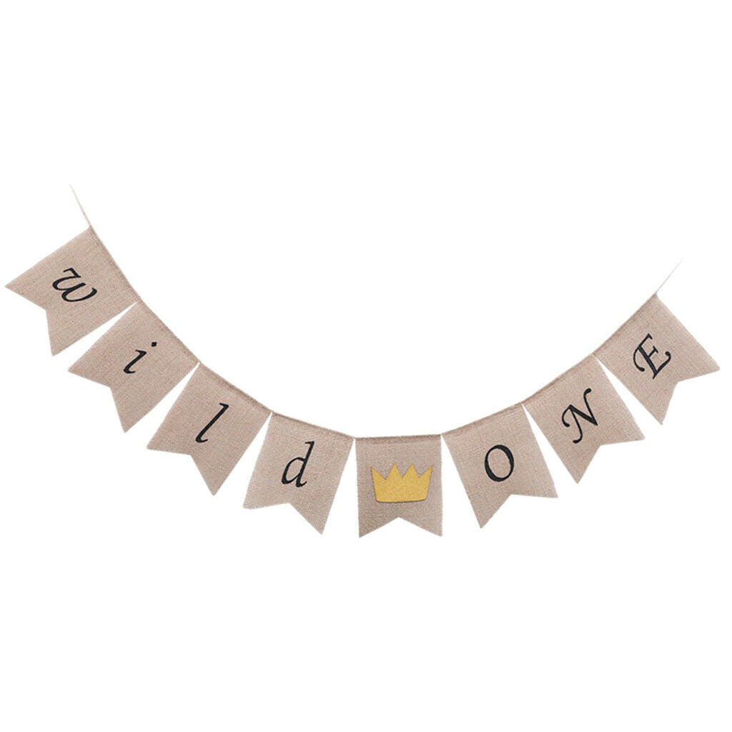 Shabby Chic Wild One Crown Printed Burlap Banner Garland Baby Shower 1st