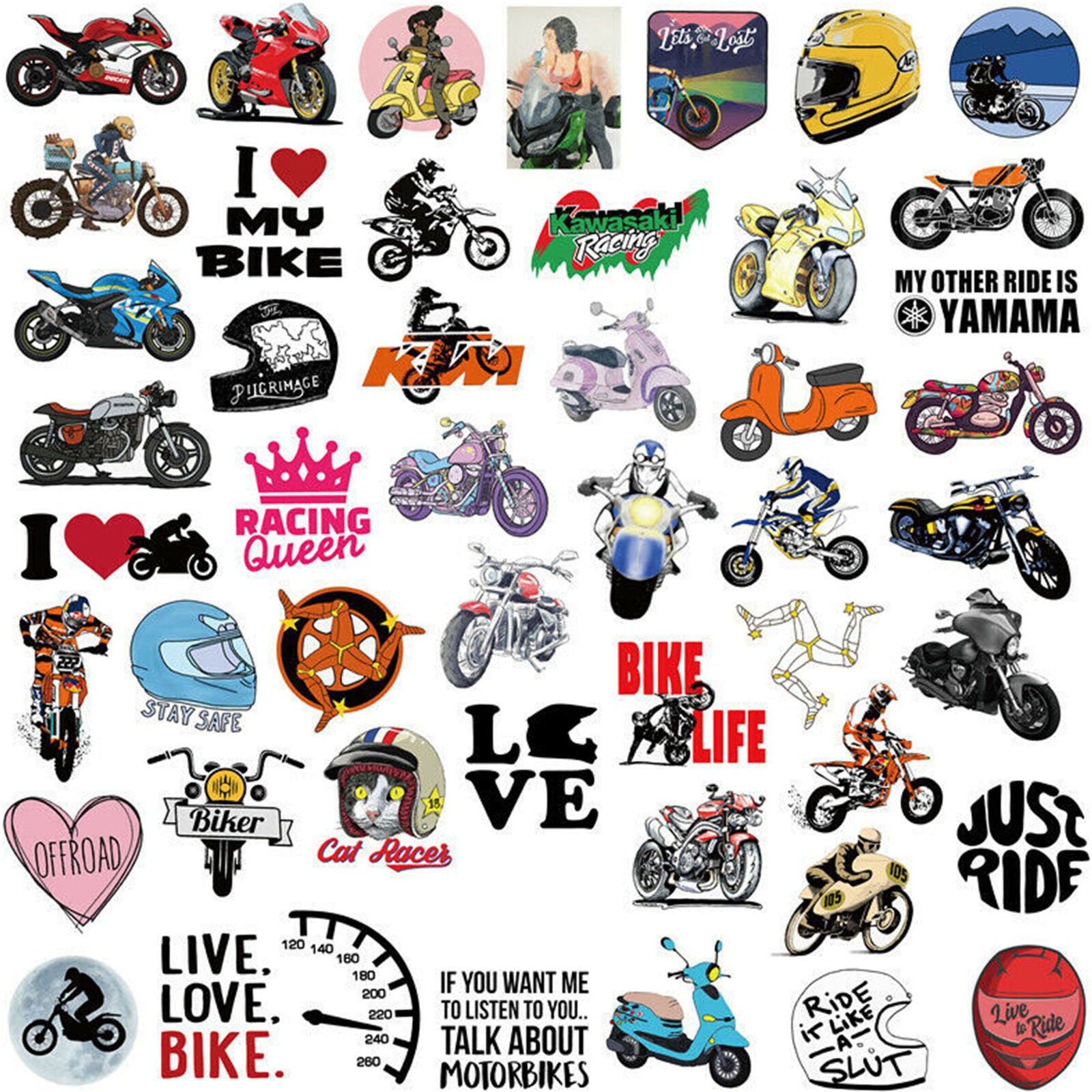 50Pcs Vinyl Motorcycle Stickers Bomb Laptop Luggage Skateboard Bike Decals Pack