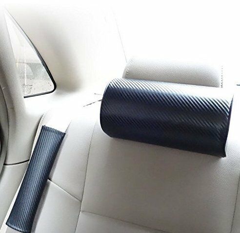 2pcs Carbon Fiber Look + Embroidery Car Seat Neck Cushion Pillow Headrest