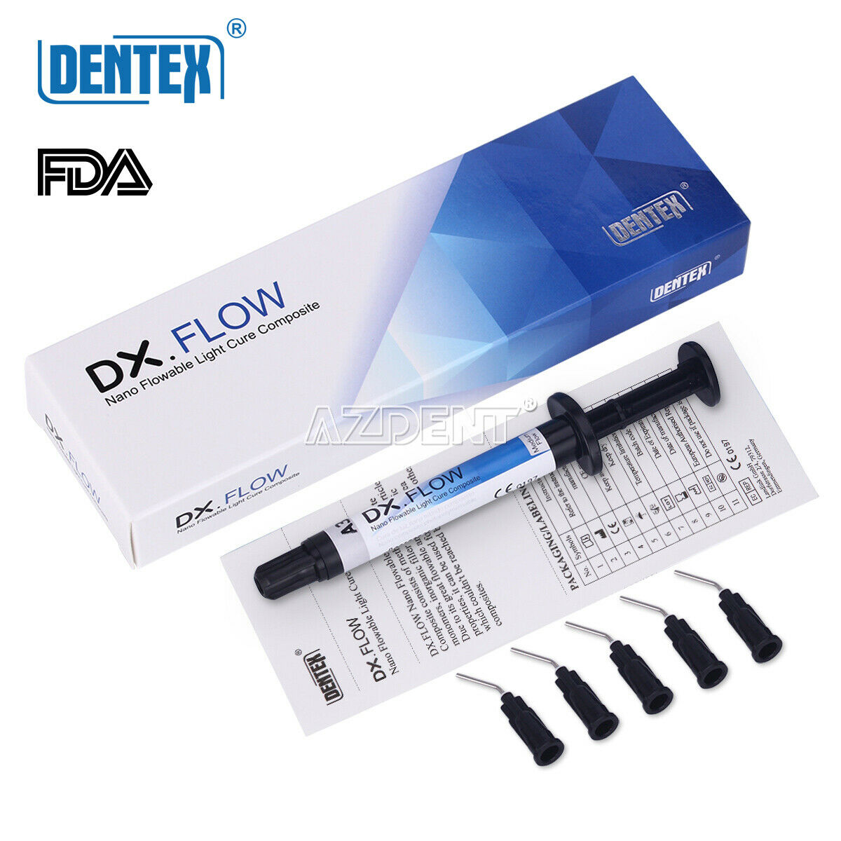 5pcs Dental Flowable Medium Flow Light Cure Composite A3 Shade DENTEX DX.FLOW