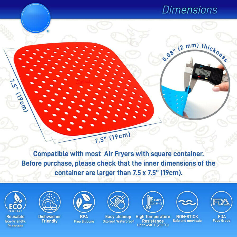 3 Pcs Reusable Air Fryer Liners Non-Stick Silicone Basket Mats BPA Free