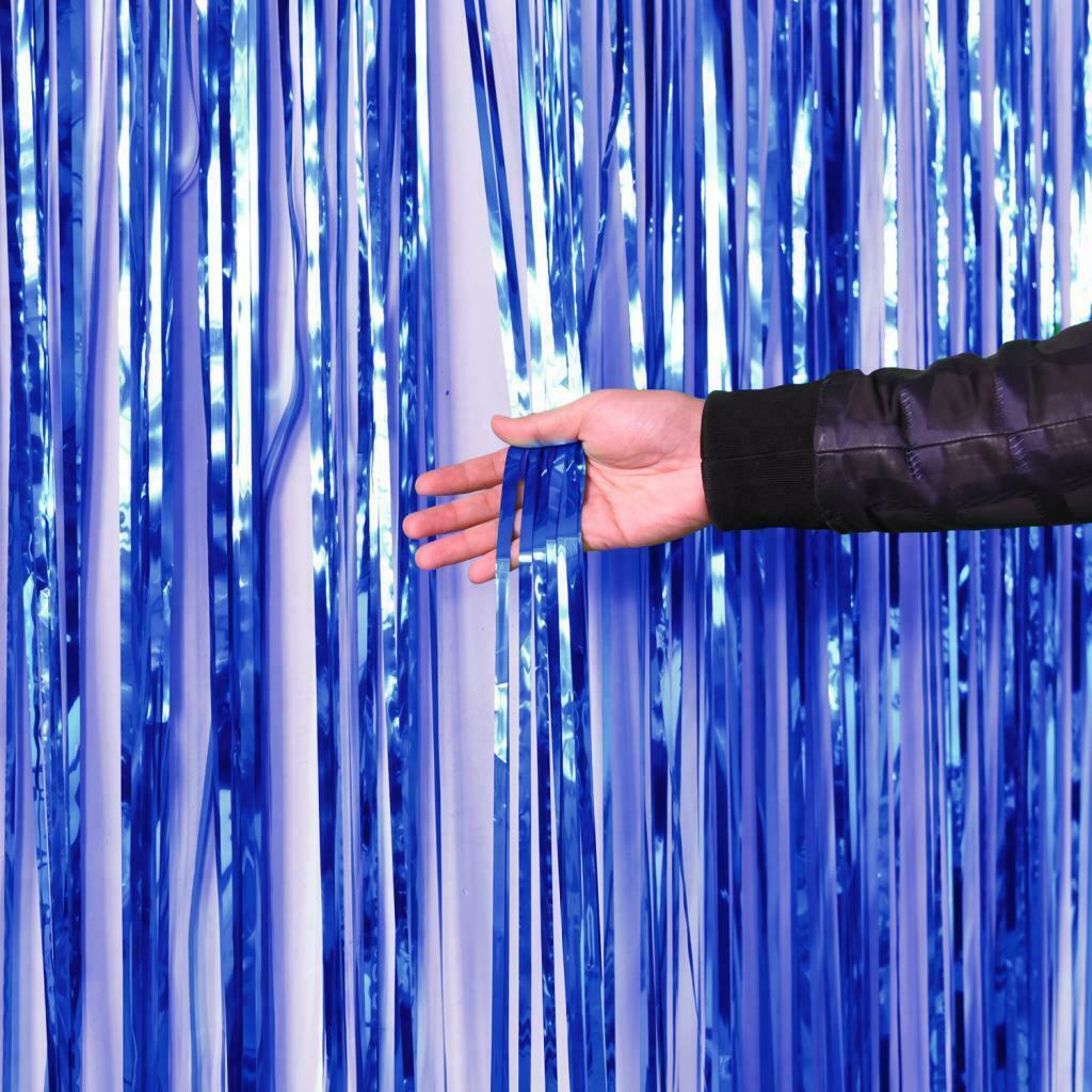 Metallic Tinsel Foil Tassel Curtains Party backdrops Decoration Blue