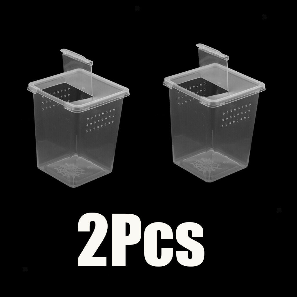 2Pcs Plastic Insect Spider Habitat Feeding Box Container REUSABLE 3x3x4 inch