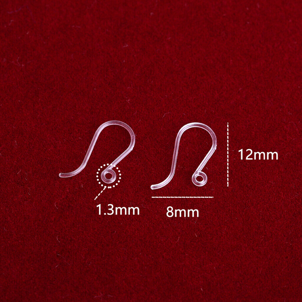 100Pcs Non-Allergenic Clear Plastic Ear Wire Hooks Earring Findings DIY Jewelry
