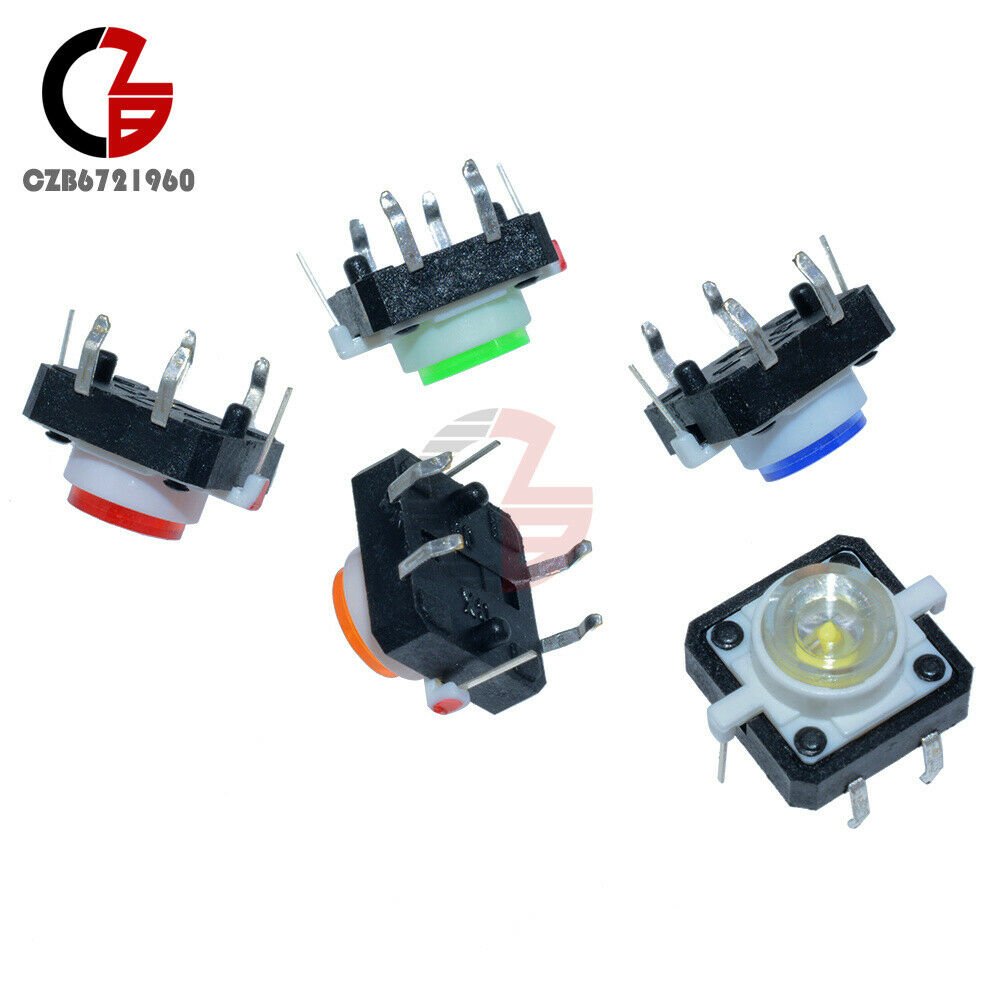 5PCS 5 Color 12X12X7.3mm Tactile Push Button Switch Momentary Tact LED