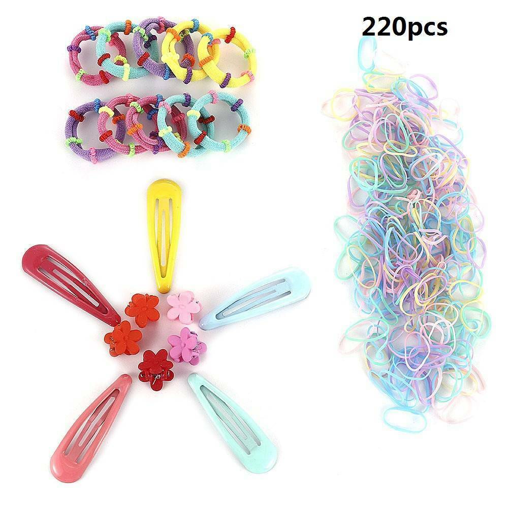 220x Candy Colors Girls Kids Hair Clips Rope Ponytail Holder Hair Accessories