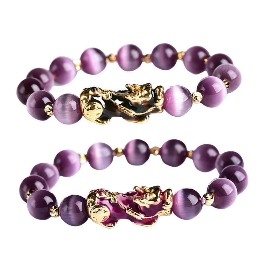 2 x Feng Shui Plated Pi Xiu Bracelets Women Men Elastic Good Luck Wealth