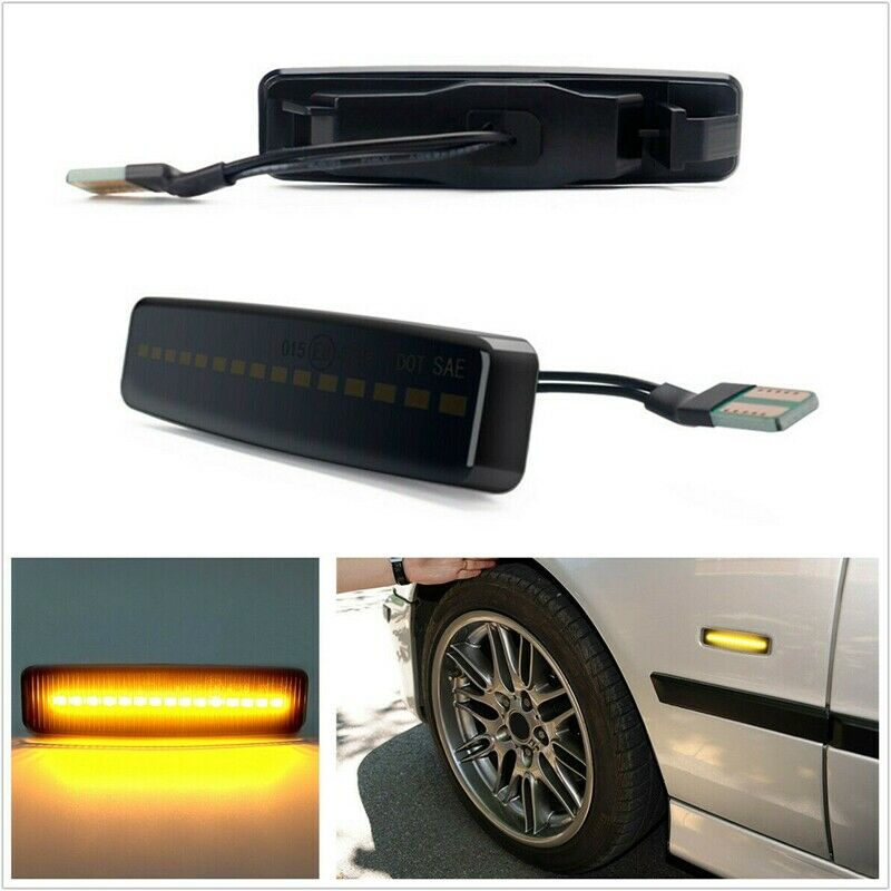2X(LED Side Marker Light Dynamic Smoked Turn Signal For- E39 5ER 1995-2003 E7M1)