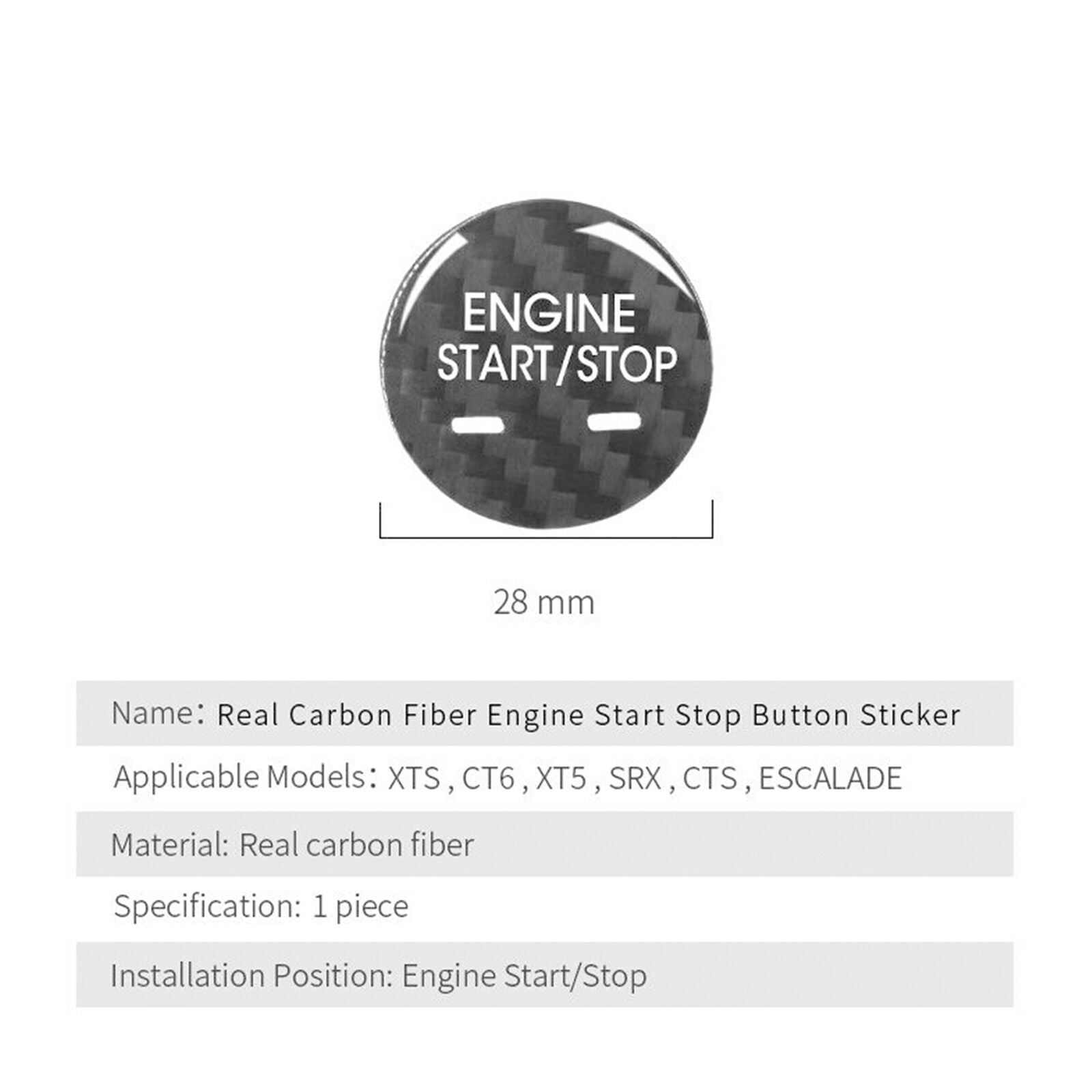 Carbon Fiber Engine Start Stop Button Cover Trim For Cadillac XTS CT6 XT5 SRX
