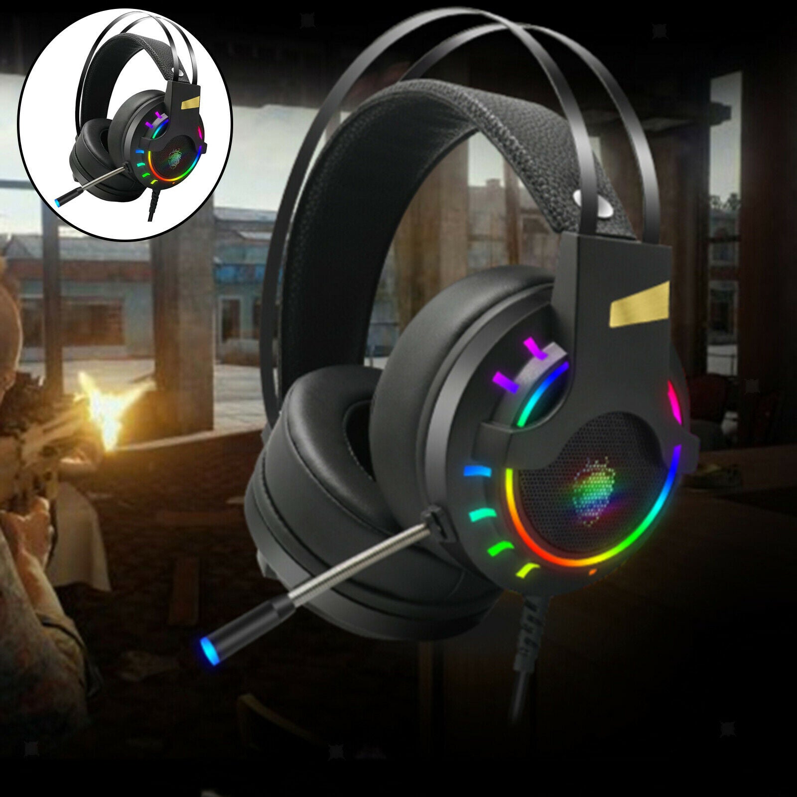 K3 7.1 Channel Gaming Headset RGB Light Wired Backlit Over-Ear Stereo Headphone,