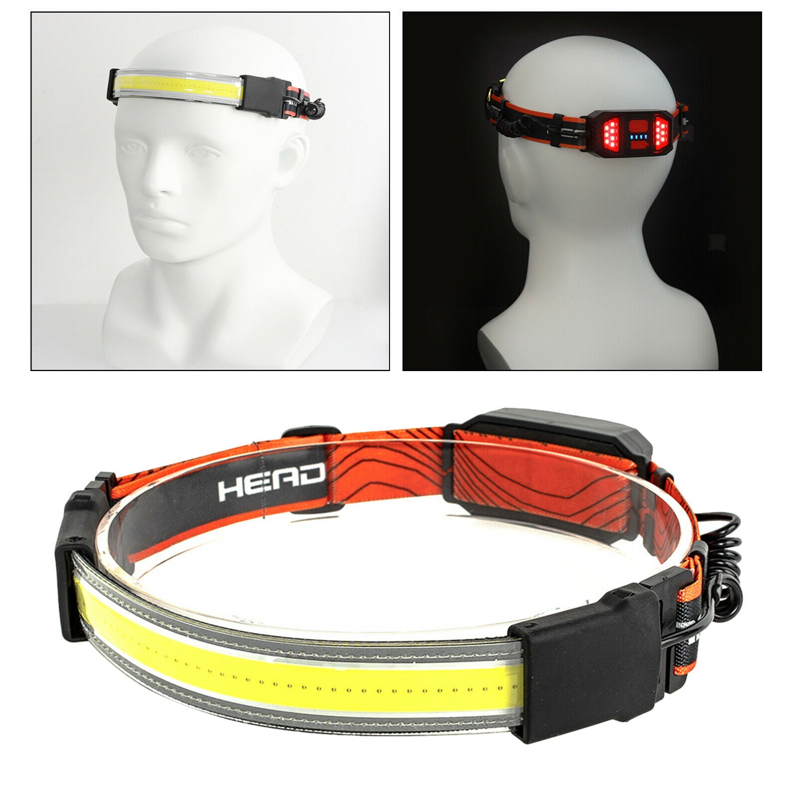 USB COB+LED Elastic Head Band Headlamp Flashlight Floodlight Head Band Lamp