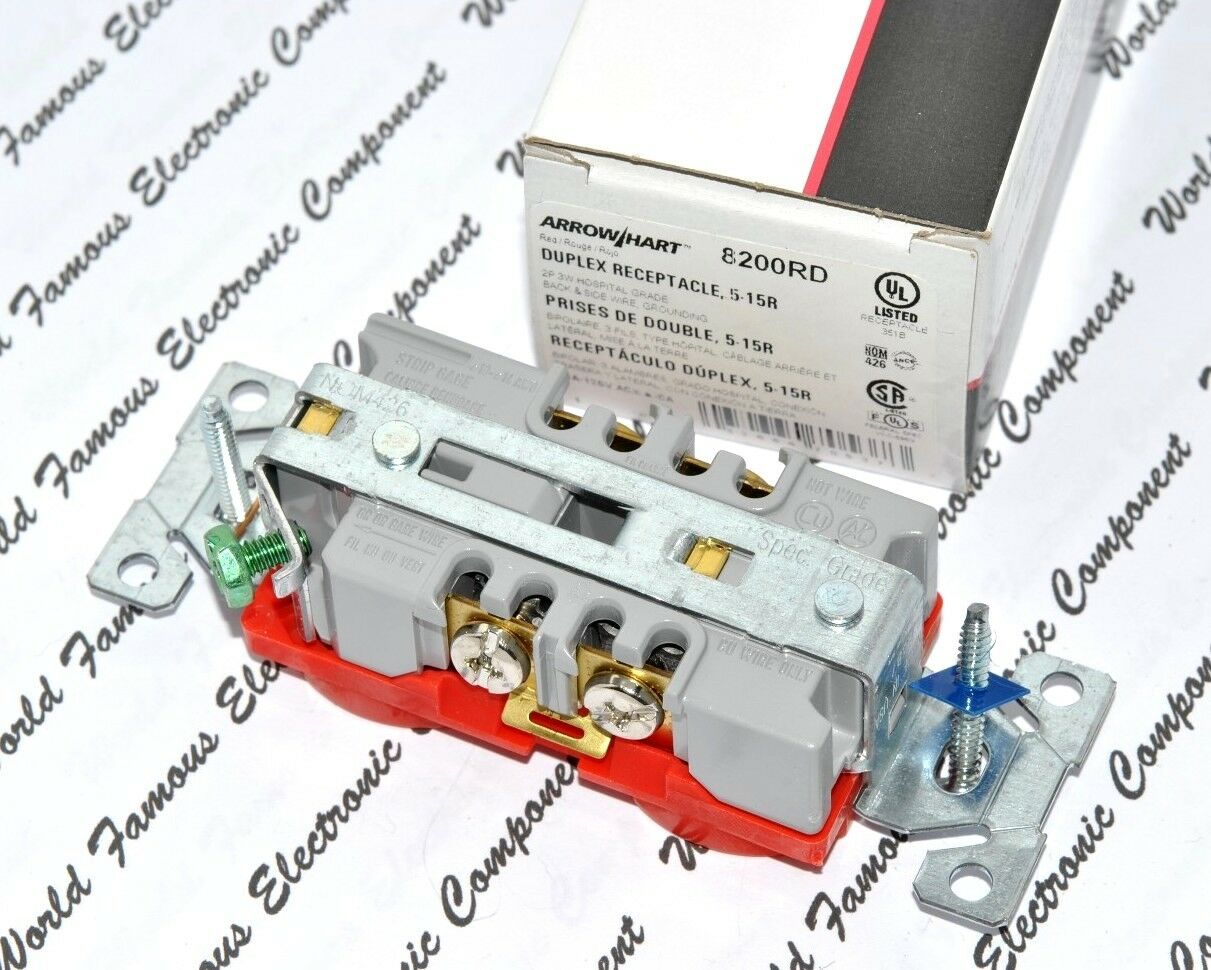 1pcs - EATON COOPER 8200RD 15A-125V NEMA 5-15R Hosptial Grade Duplex Receptacle