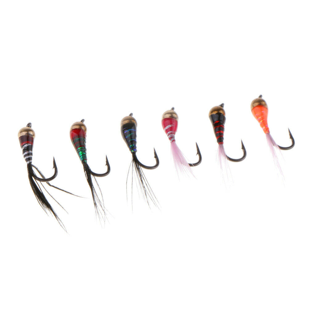 6pc Fly Fishing Trout Flies Brass Bead Head Nymph Fly Sinking Wet Flies Lure
