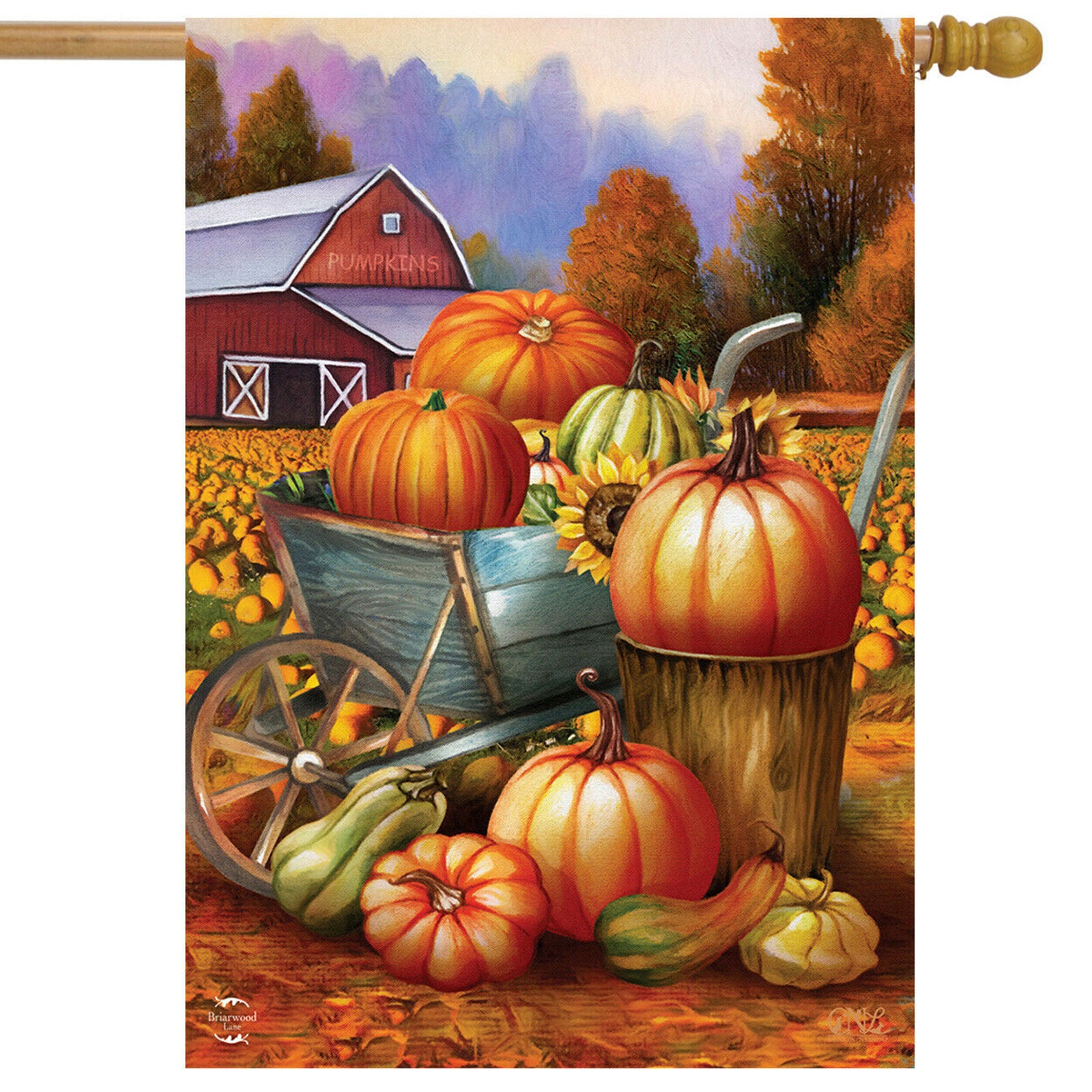 Pumpkin Farm Fall House Flag Cart Autumn Barn 28" x 40" Briarwood Lane