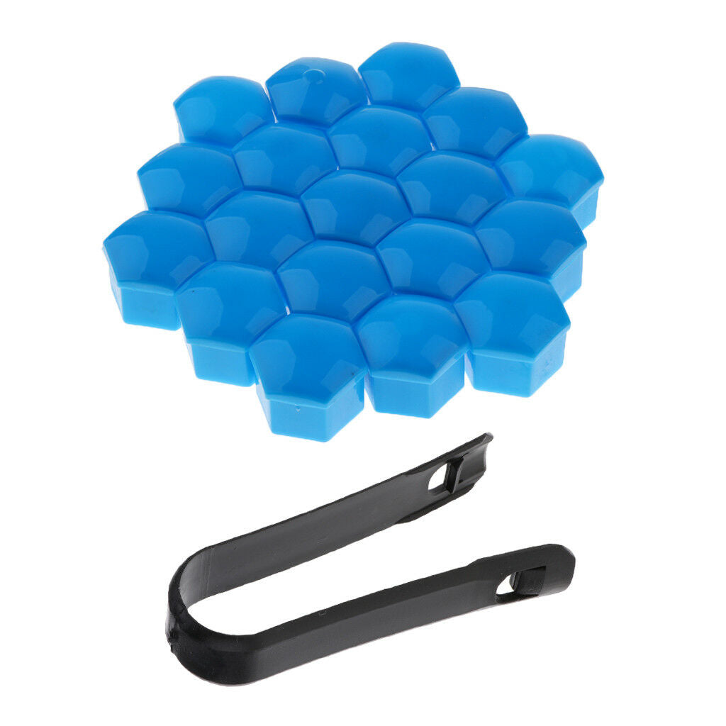 20x Car Vehicle Wheel Tyre Hub Screw Bolt Nut 19mm Dia Cap Covers Blue