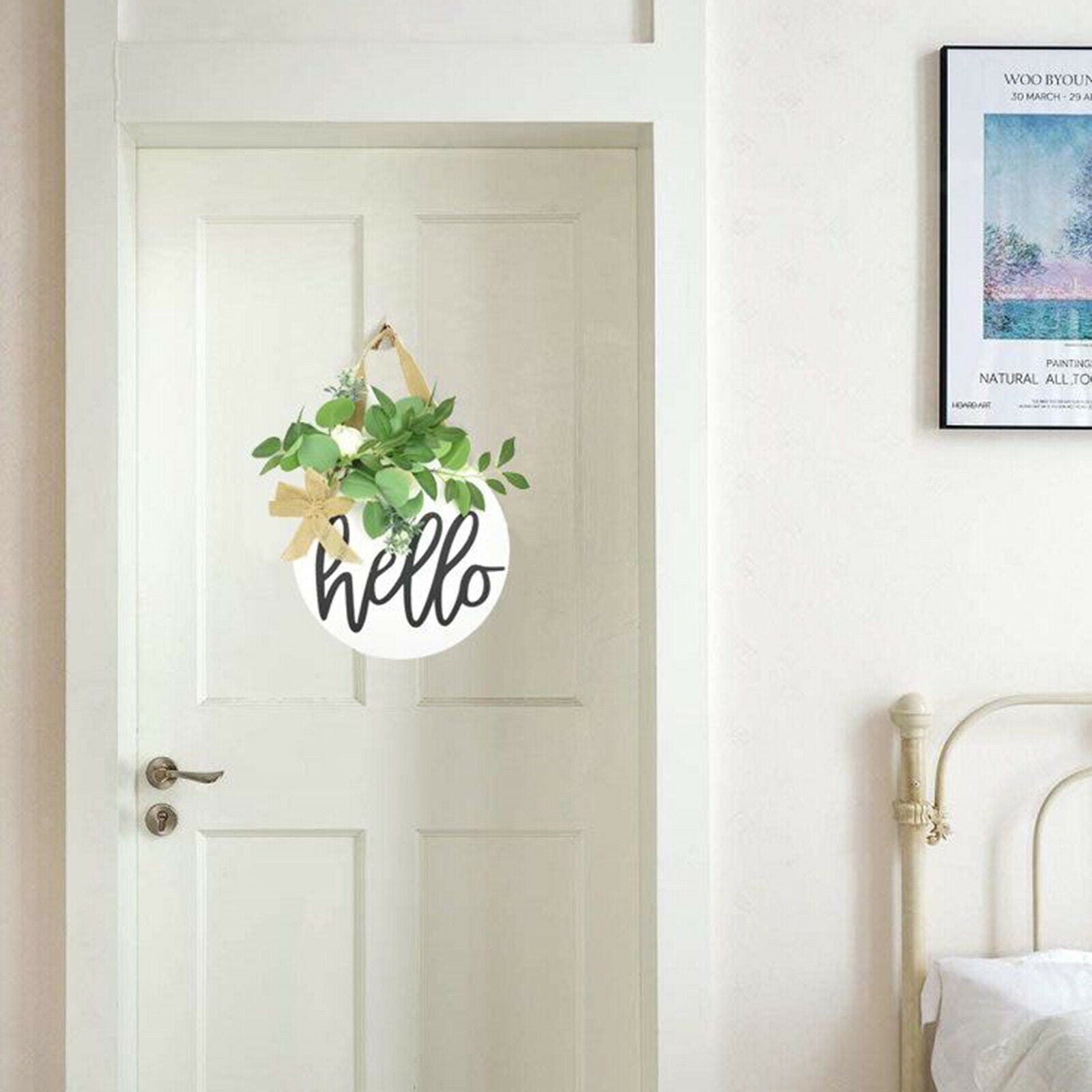 Hello Sign Front Door Round Wood Sign Hanging Sign for Farmhouse porch Home