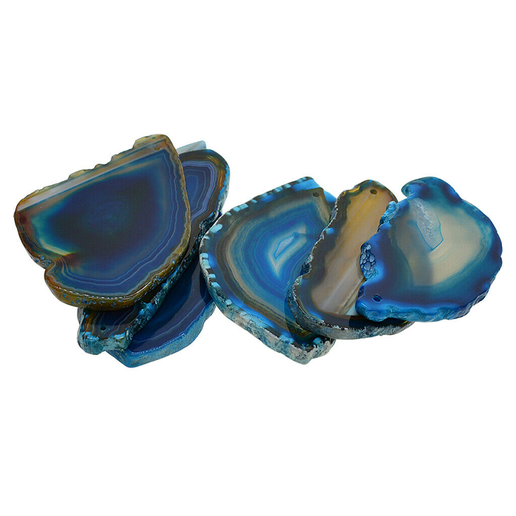6 Pieces Natural Agate Polished Quartz Crystal Slice Pendant navyblue
