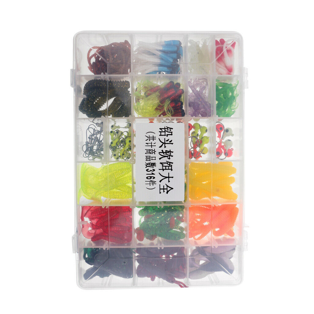 316pcs Soft Fishing Lure Bait & Jigs Head Hooks Set for Saltwater/Freshwater