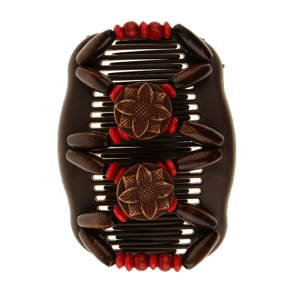5Pack Magic Wood Beaded Combs Stylish Women Stretchy Double Hair Comb Clips Updo