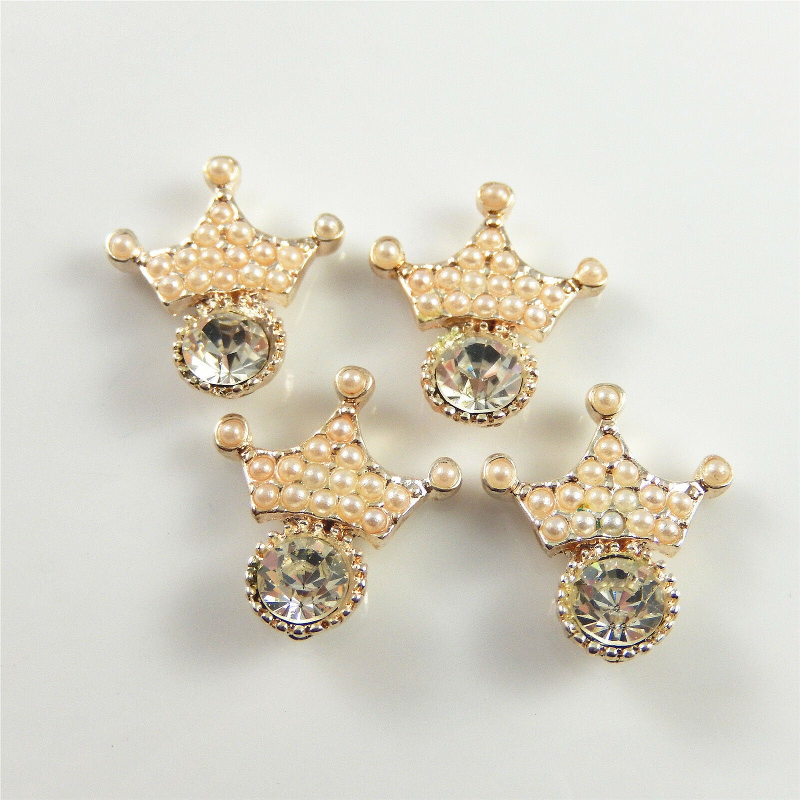 12 pcs Crystal Pearls Crown Charm Necklace Pendant Craft Findings 18x16x3mm
