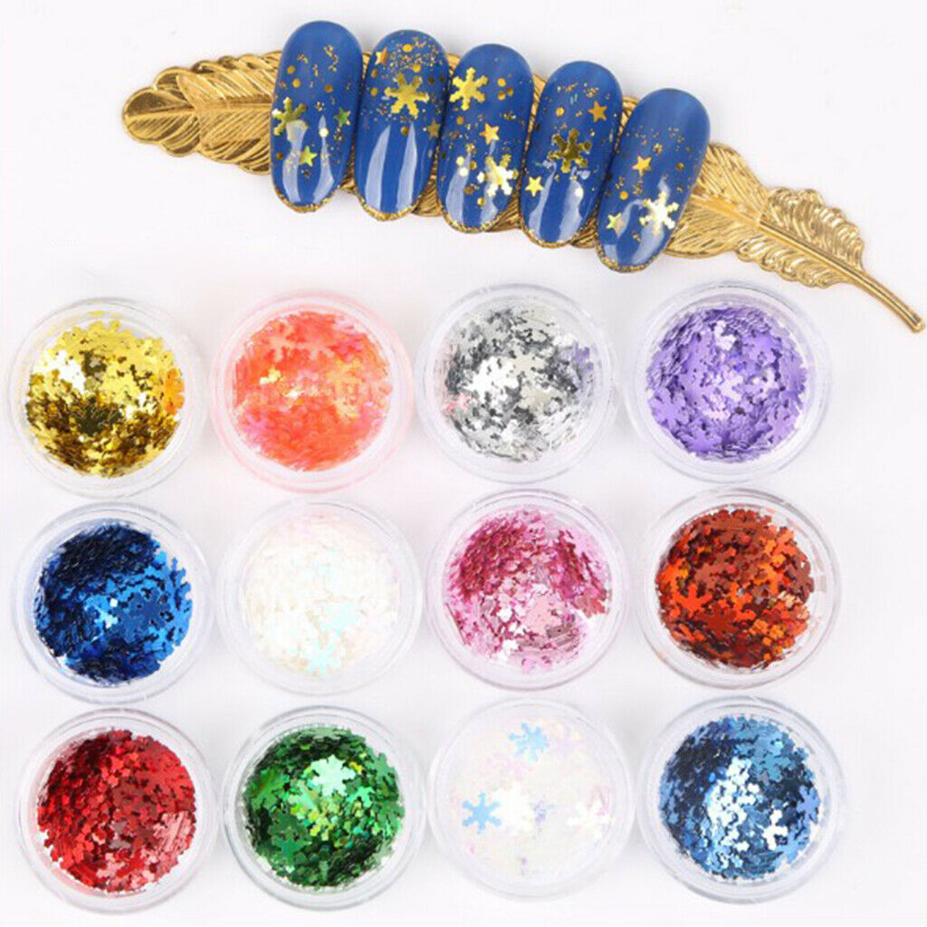 24 Pieces Snow&Star Nail Sequins Nail Art DIY Decoration for Salon Home