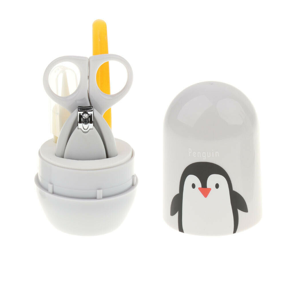 4Pieces Nail Clippers Kit Manicure Set Grey Penguin Pattern PP Material