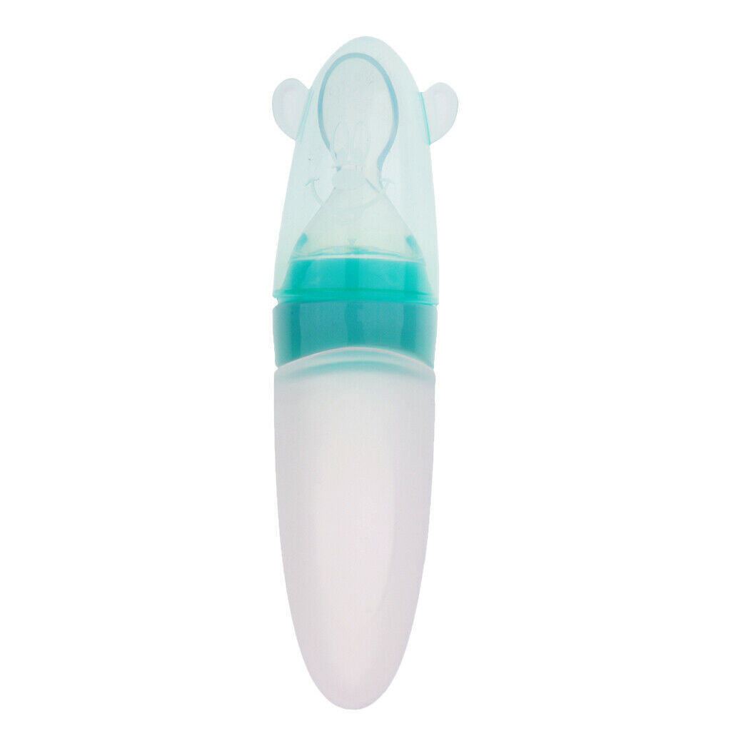 Baby Silicone Feeding With Spoon Feeder Food Rice Cereal Bottle blue