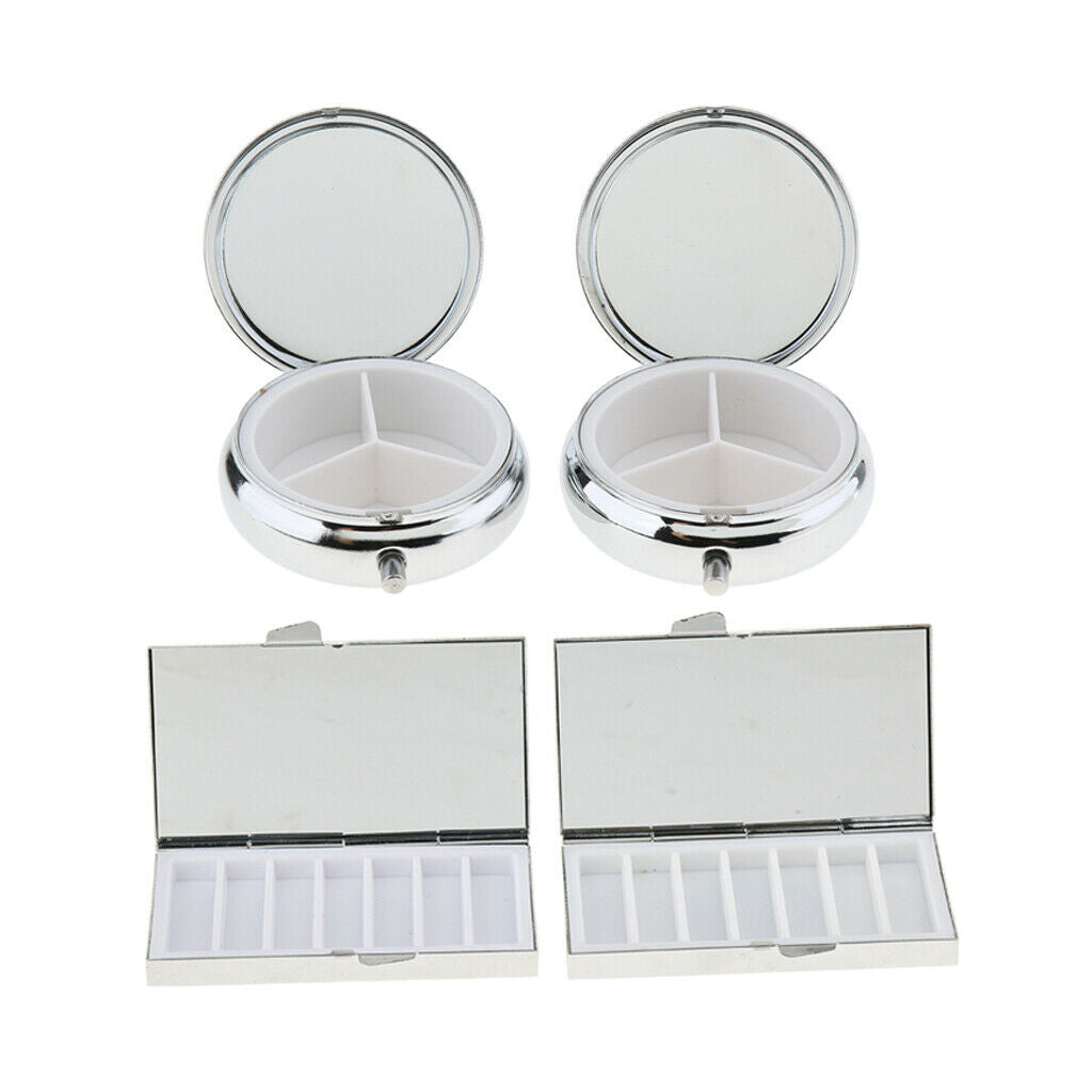Pack of 4 Metal Pill Box Holder Storage Container Organizer for Pocket Purse