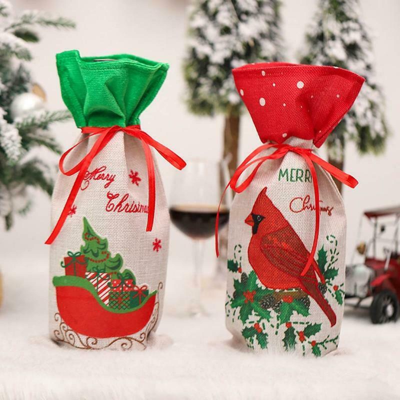 2pcs Christmas Wine Bottle Cover Dress Gift Bag for Christmas Wedding Decoration