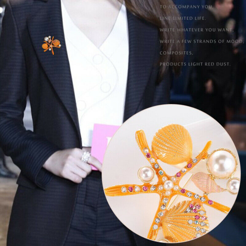 omlee Enamel Sea Star Coral Starfish Brooches Women PearlAnimal Ocean Ser.l8