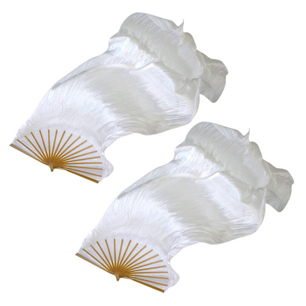 2Pcs Belly Dance Handheld 100% Silk Fan Veil Foldable Fan Party Dance Props