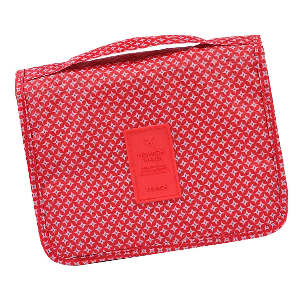 Large Capacity Travel Wash Bag with Hanging Hook - Red star, as described