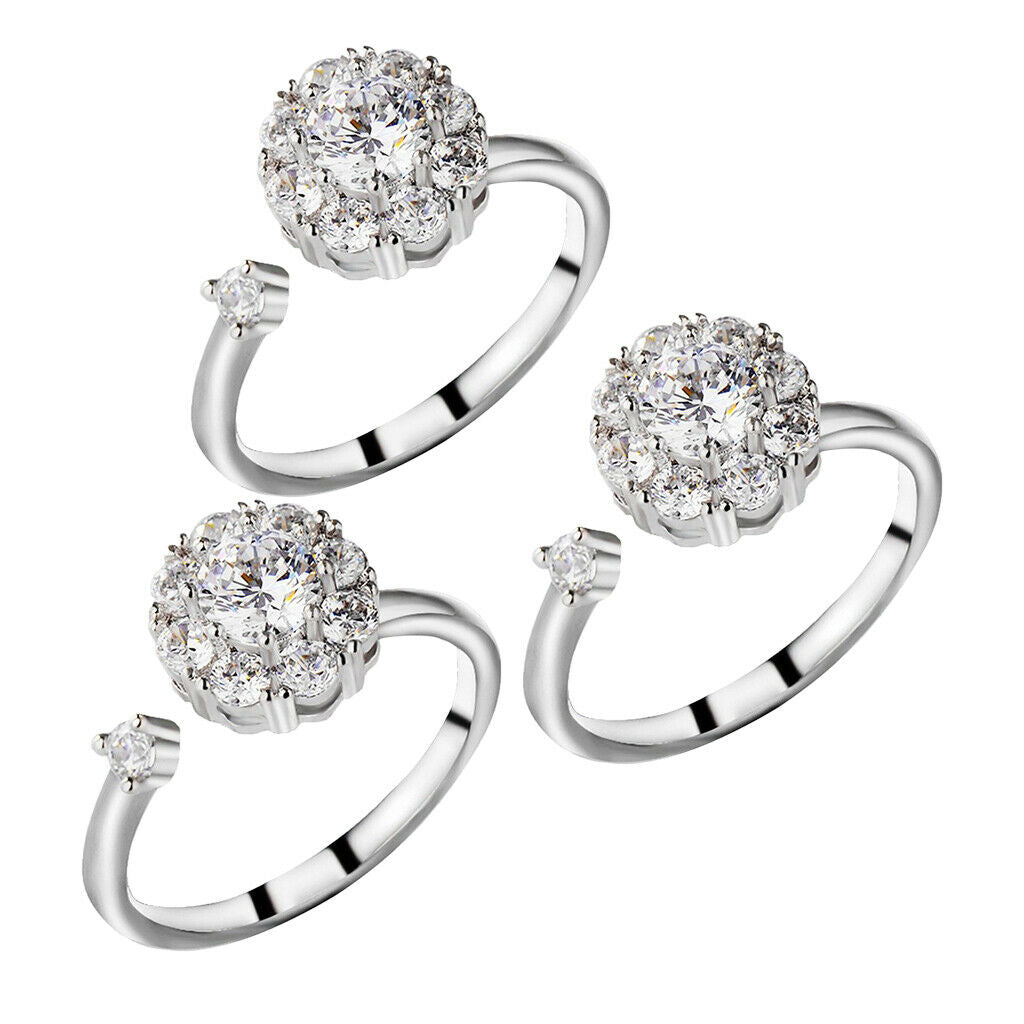 3x Women's Rotating Engagement Wedding Cubic Zirconia Ring Open Anti Anxiety