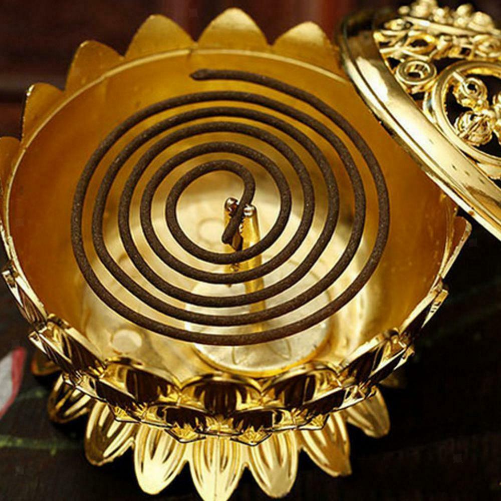 7CM Lotus Incense Burner Holder Chinese Golden Cone Flower Statue Censer