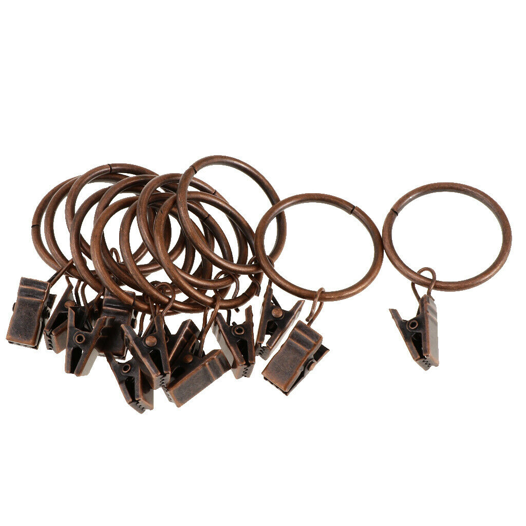 12 Pieces Metal Curtains Drapery Rings with Clips Copper 32mm