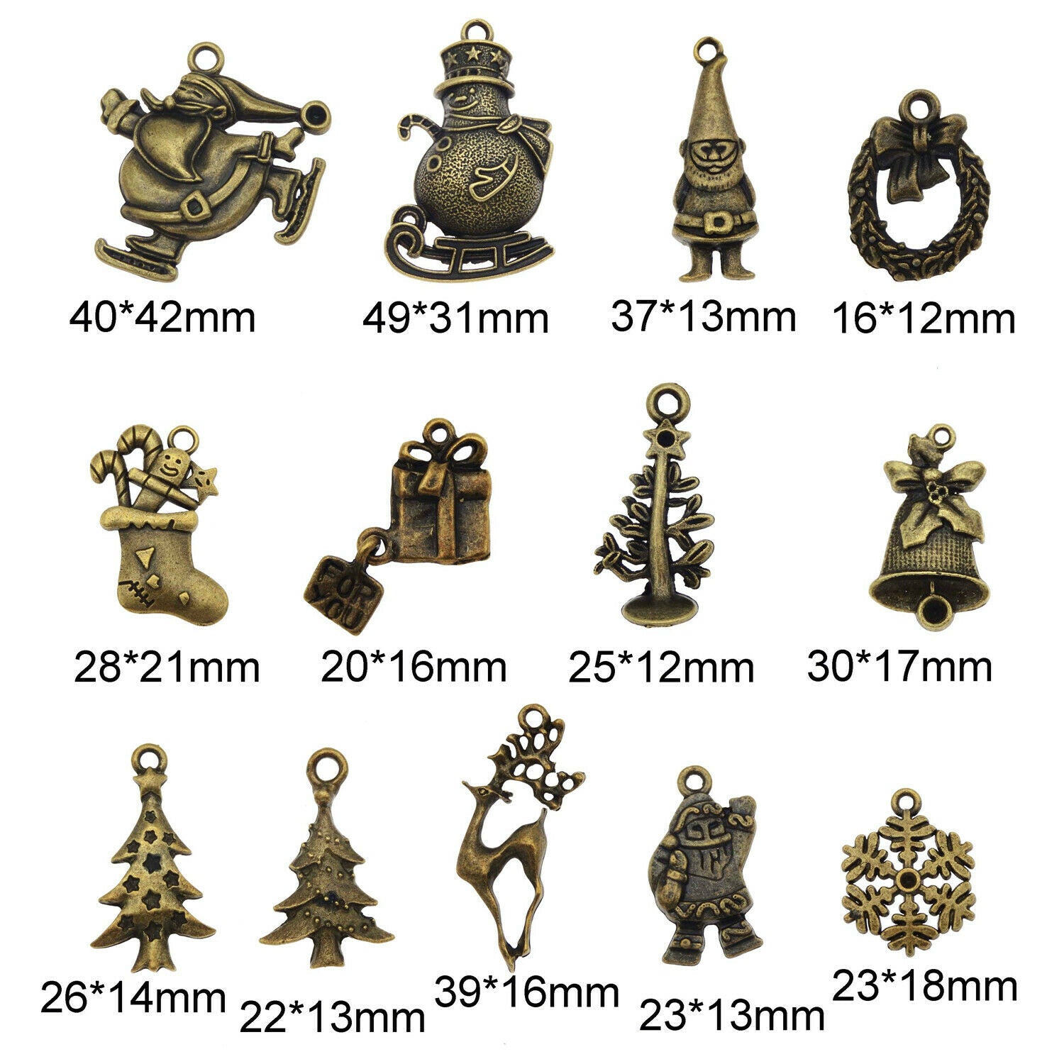 10 pcs Christmas Style Mix Lot Bronze Metal Pendants Charms DIY Jewelry Findings
