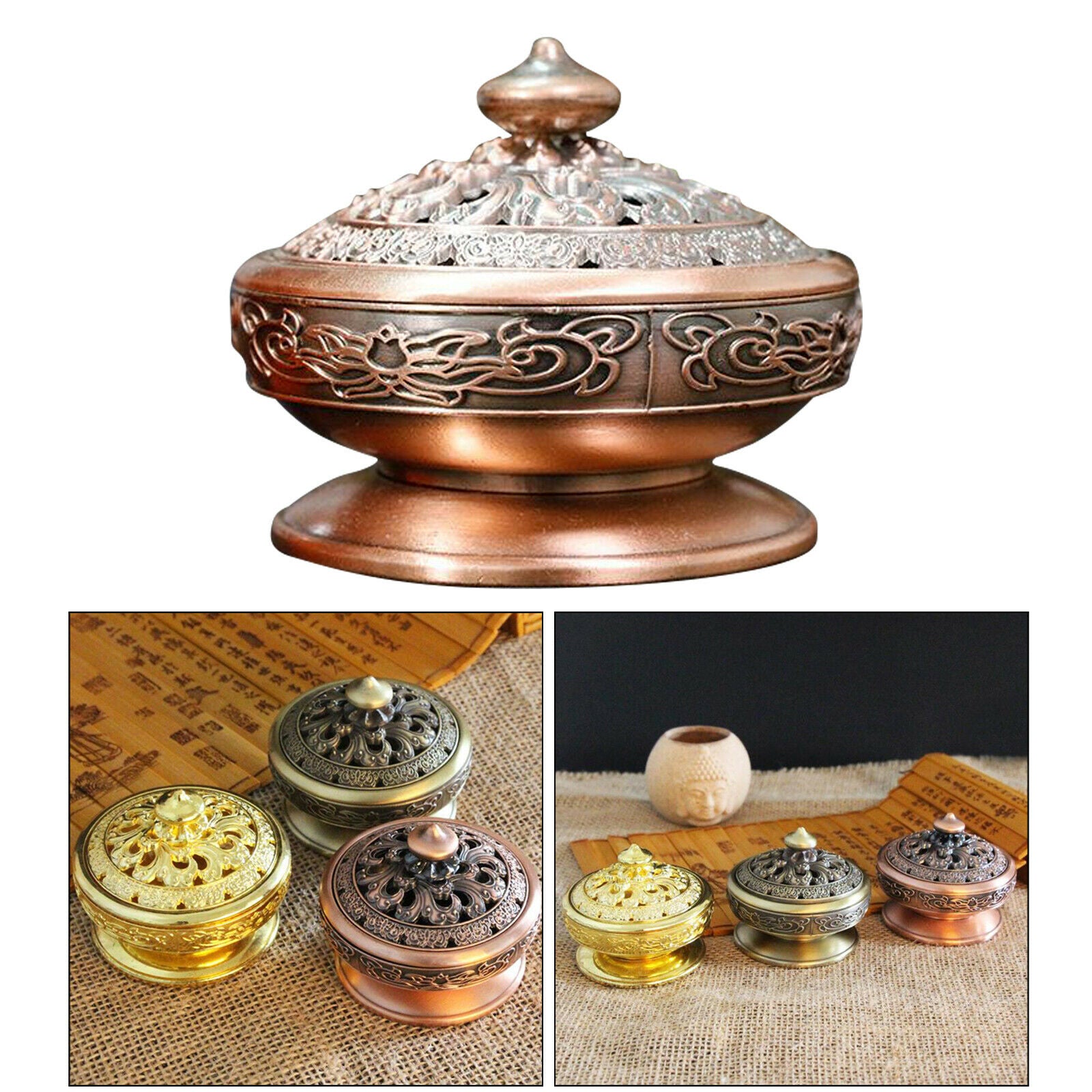 Incense Cone Burner Holder Waterfall Backflow Censer Home Yoga Room Copper