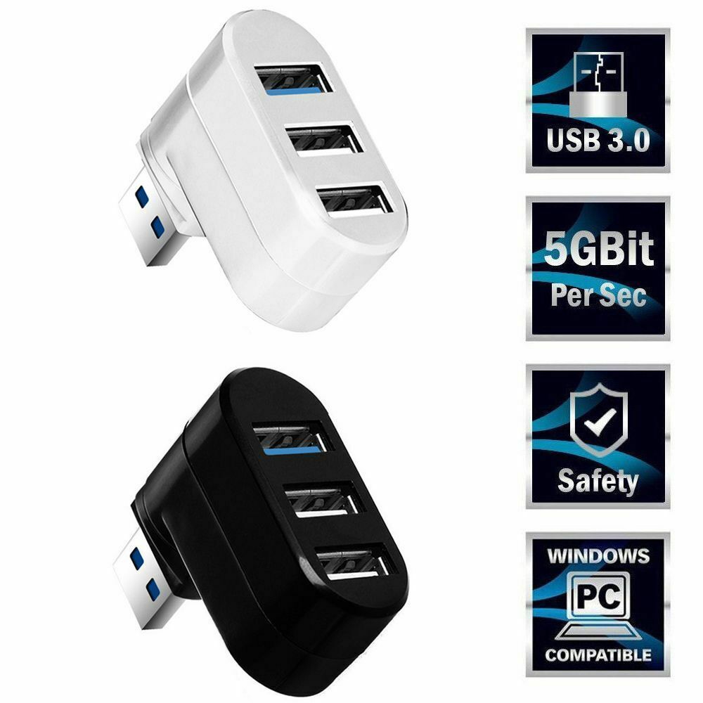 Speed Mini Data Transfer USB 3.0 Hub Adapter Splitter Box 3 Ports For PC Laptop