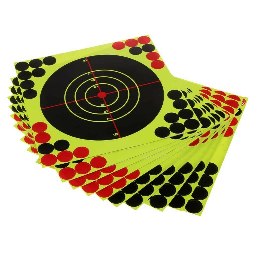 10 Sheet Shooting Targets - 8 Inch Self Adhesive Paper Reactive Targets Stickers